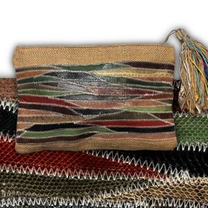 Handmade Woven Jute & Snakeskin Patchwork Pouch